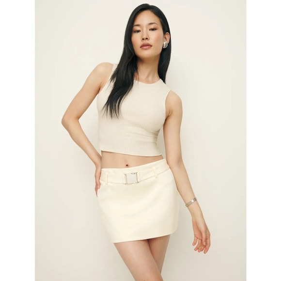NWT Reformation Carla Low Waist Belted Satin Skirt Mini Short Cream Sugar 0 - Picture 8 of 10
